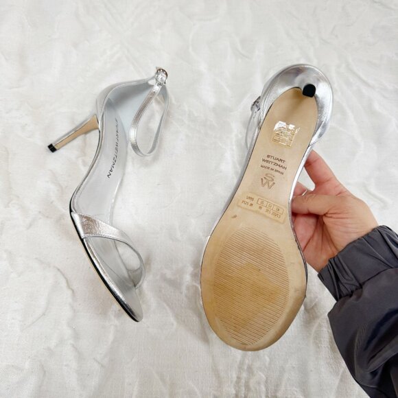 Stuart Weitzman Nudist II Metallic Ankle-Strap Sandals Size 9 New - Picture 8 of 11
